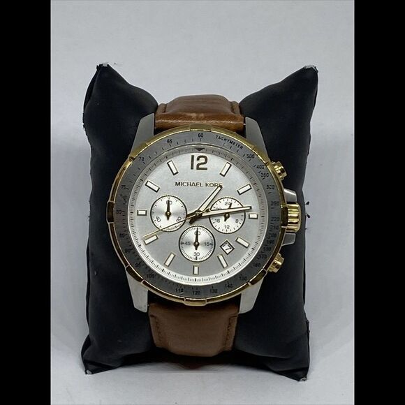 Michael Kors Grayson MK8185 Men's Brown Leather Analog Dial Quartz Watch UC796 - Picture 1 of 12